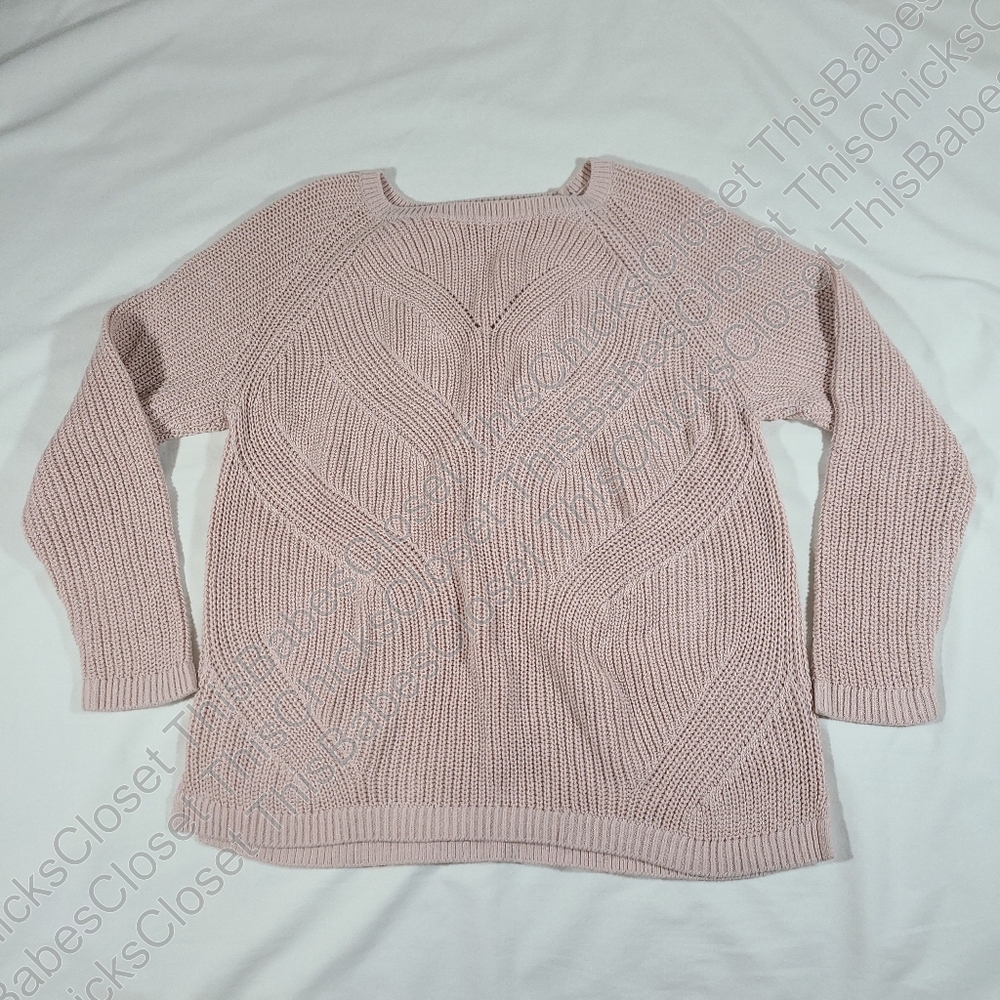 ❤️VGUC Christopher & Banks Light Baby Pink Crochet Knit Long Sleeve Sweater P/XL